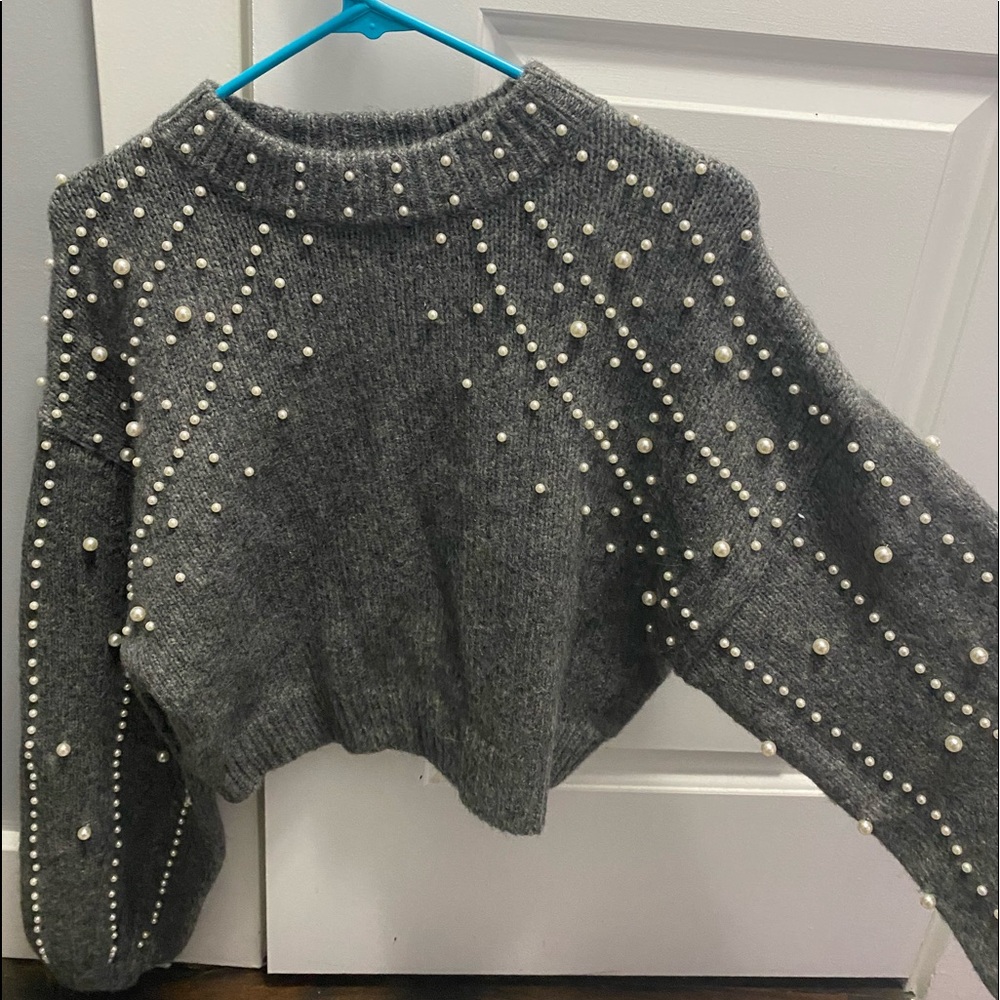 Gray Sweater W/ Beads
